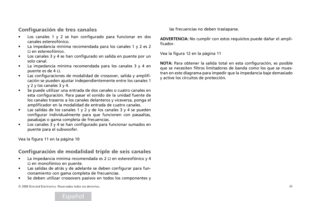 Directed Audio XTR2504, XTR5004 Configuración de tres canales, Configuración de modalidad triple de seis canales 