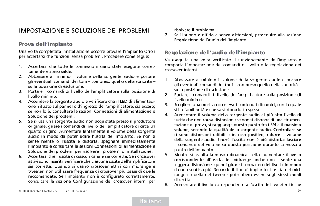 Directed Audio XTR2504 Impostazione E Soluzione DEI Problemi, Prova dell’impianto, Regolazione dell’audio dell’impianto 