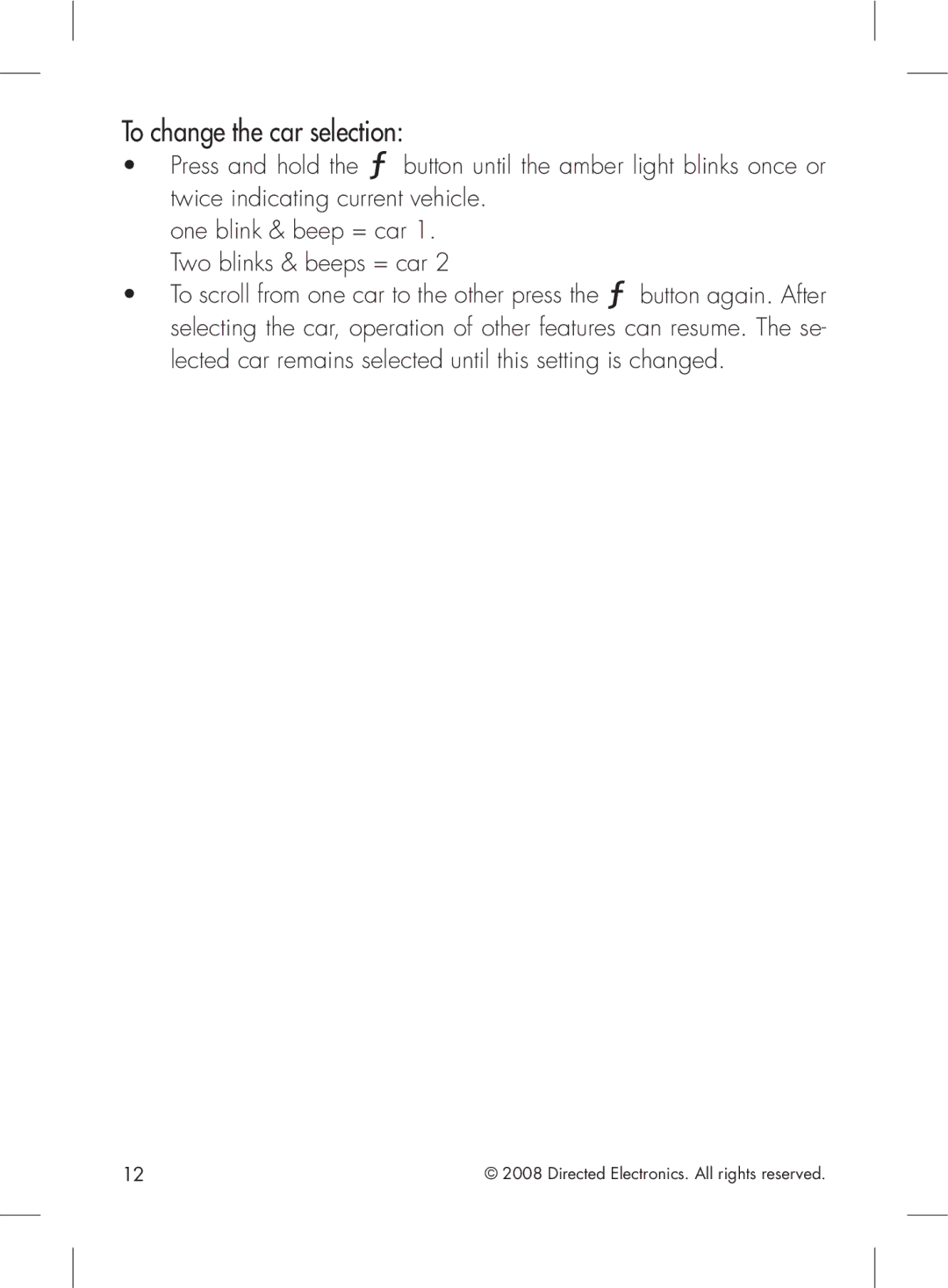 Directed Electronics 2.2 manual To change the car selection 