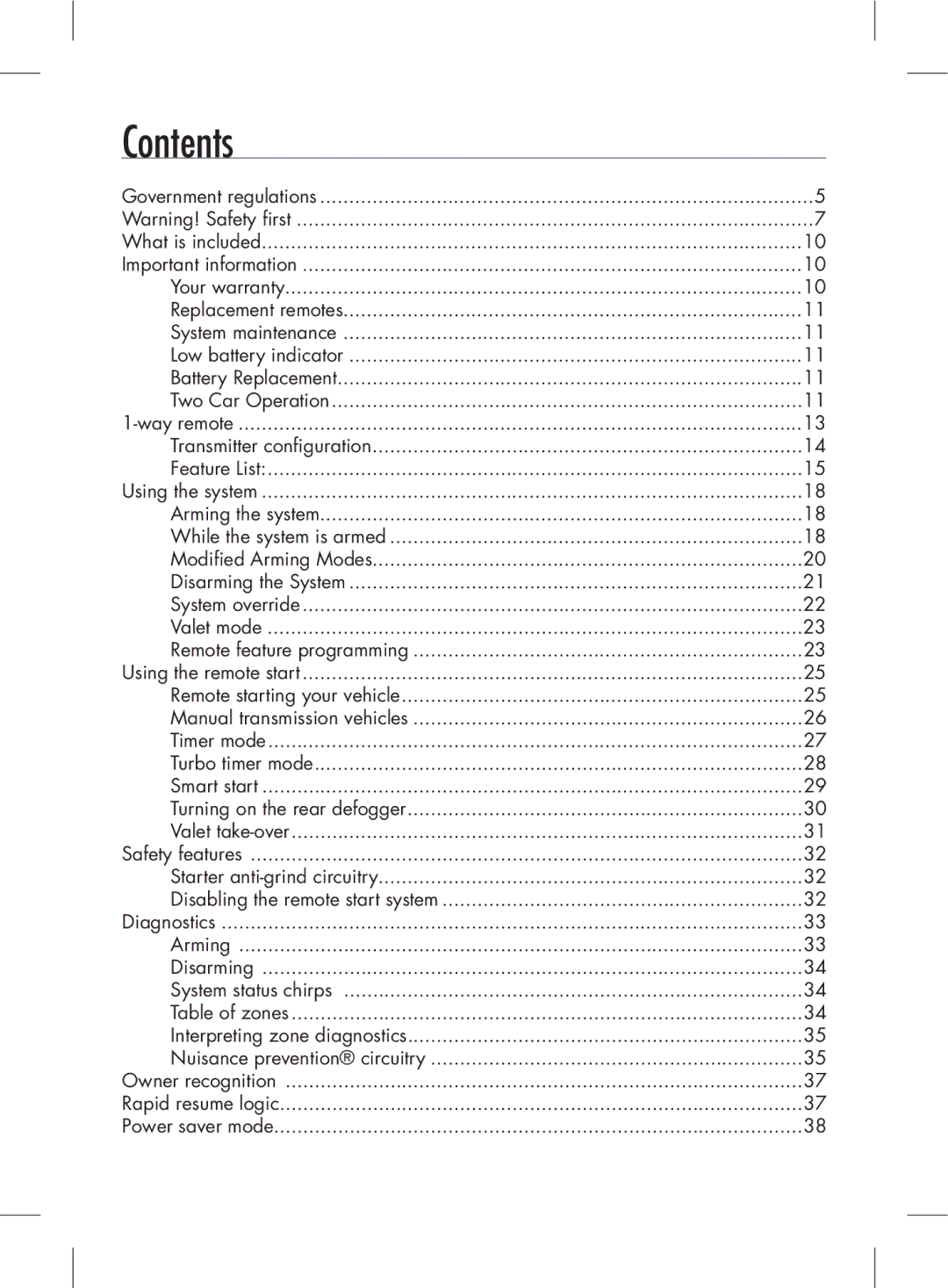 Directed Electronics 2.2 manual Contents 