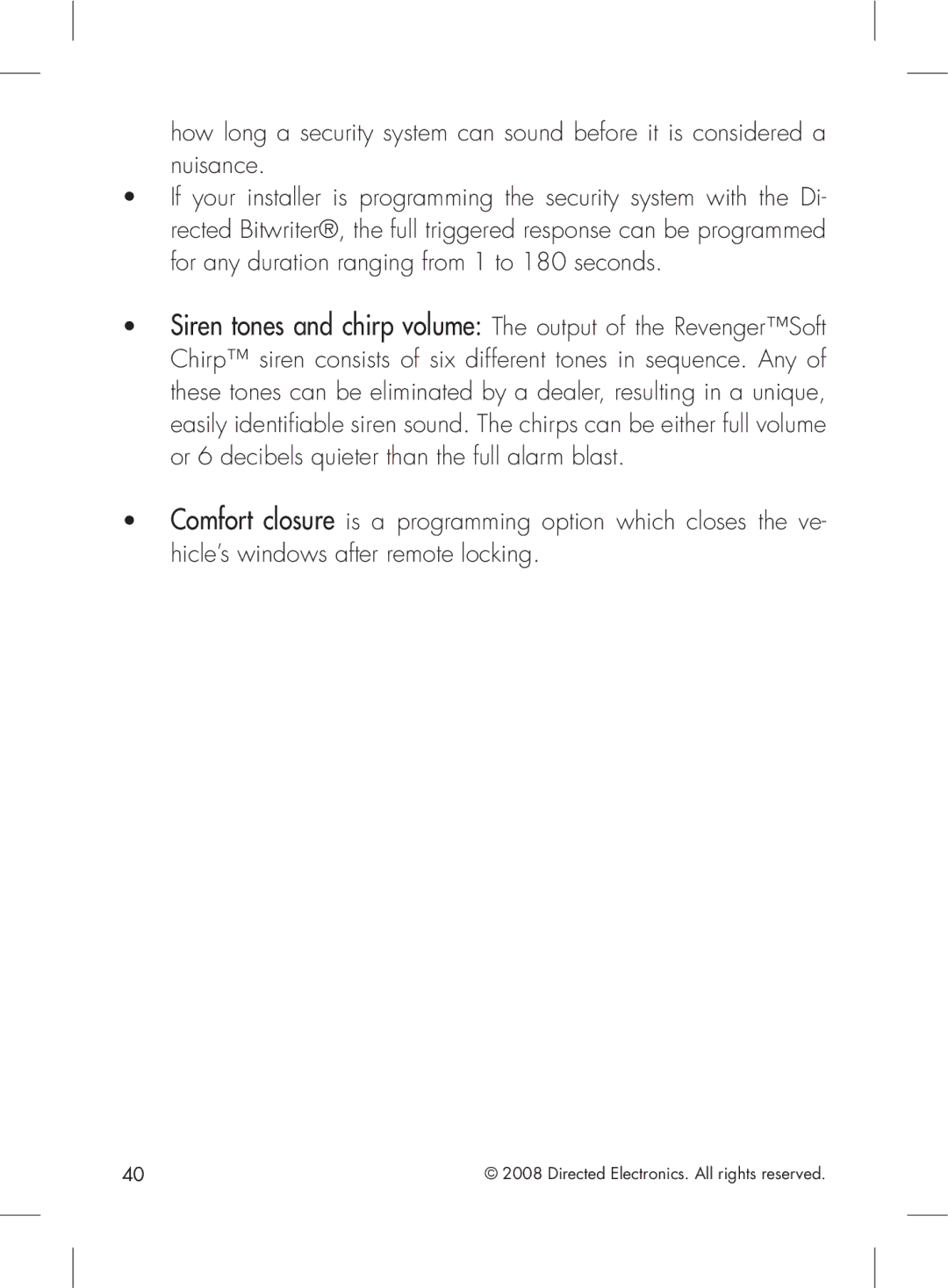 Directed Electronics 2.2 manual Siren tones and chirp volume The output of the RevengerSoft 