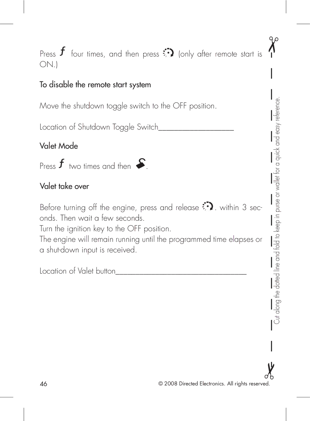 Directed Electronics 2.2 manual Location of Valet button 