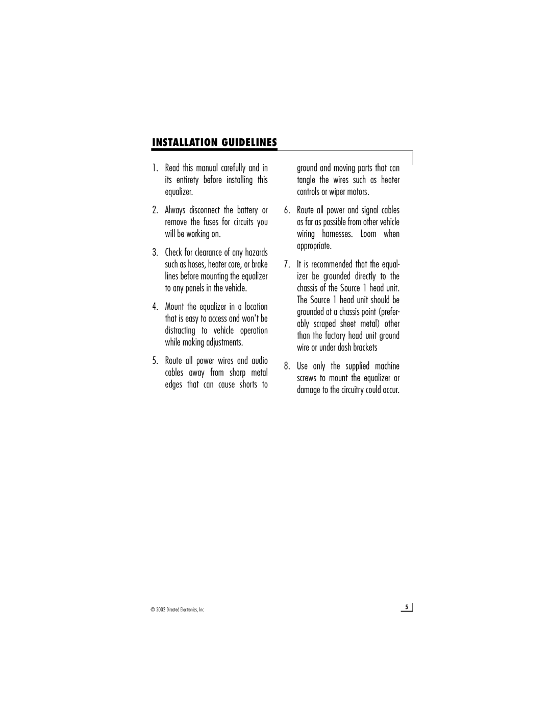 Directed Electronics 2500 manual Installation Guidelines 