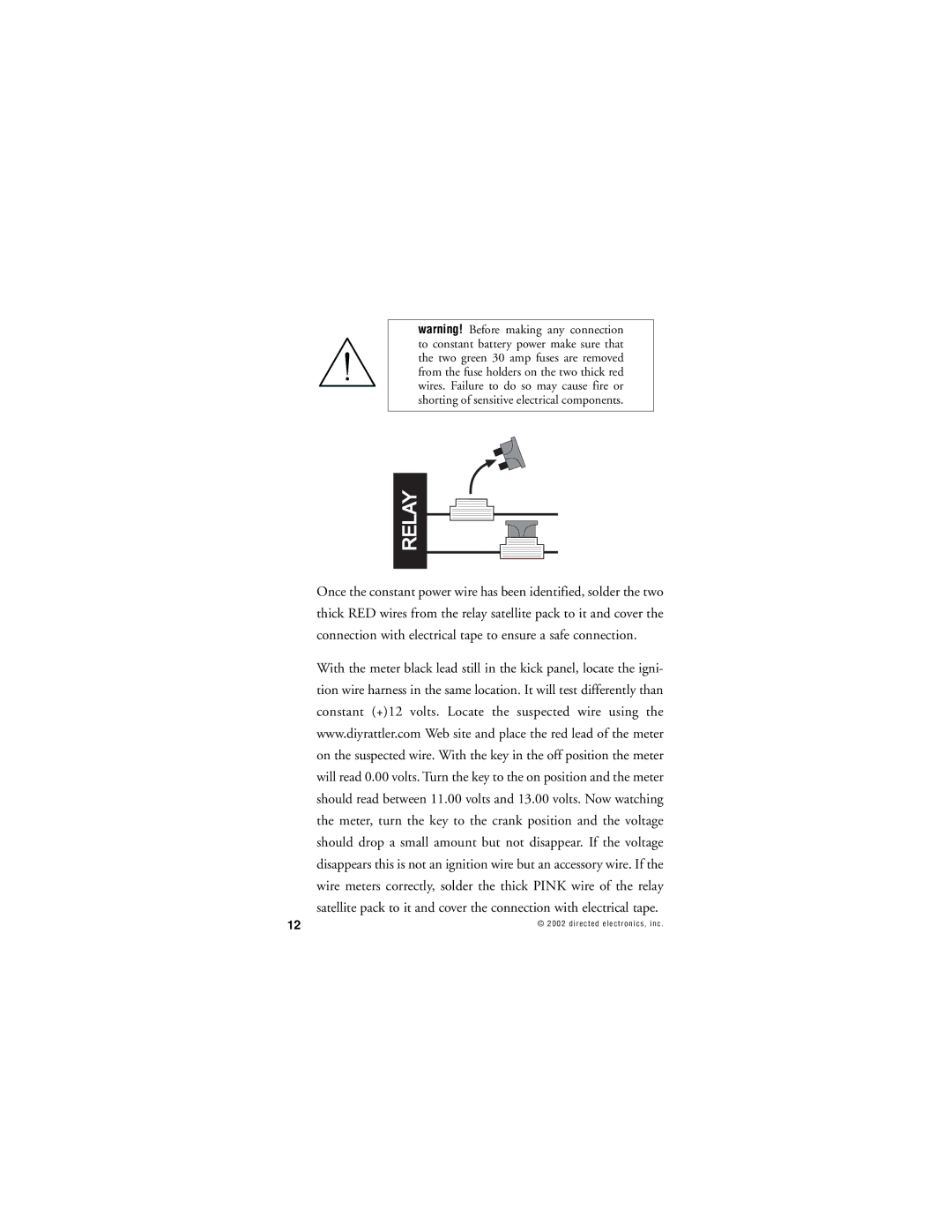 Directed Electronics 259D manual Meter, turn the key to the crank position and the voltage 