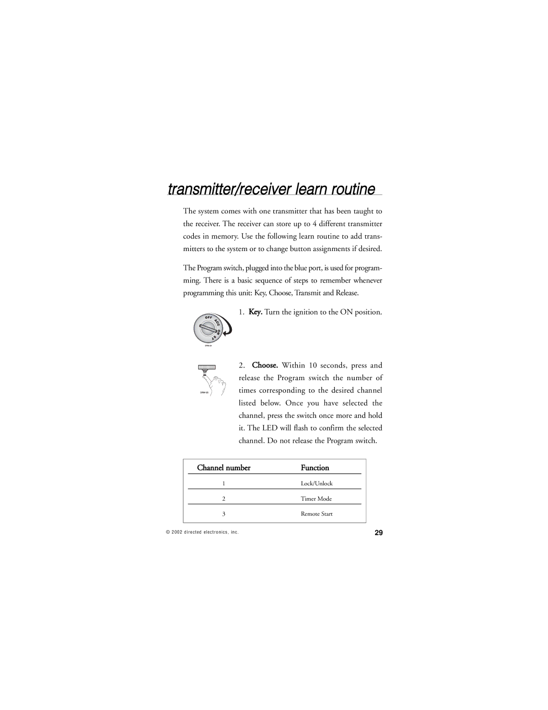 Directed Electronics 359D manual Transmitter/receiver learn routine 