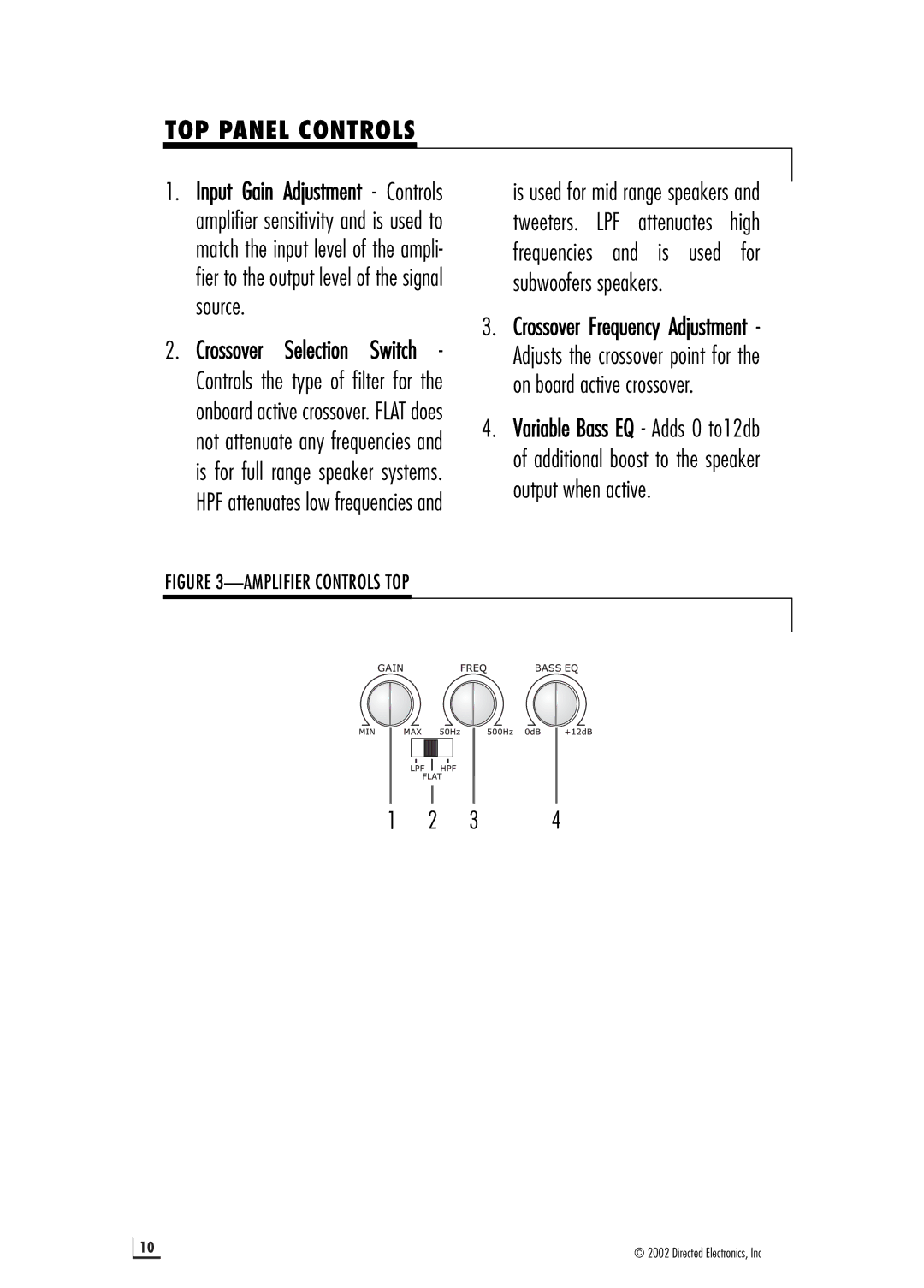 Directed Electronics 400.2 manual TOP Panel Controls, Amplifier Controls TOP 