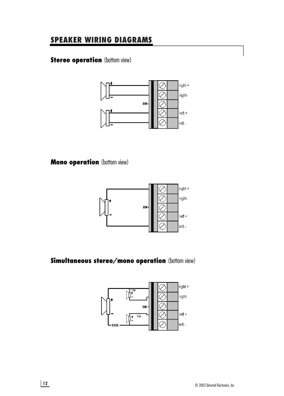 Directed Electronics 400.2 manual Speaker Wiring Diagrams 