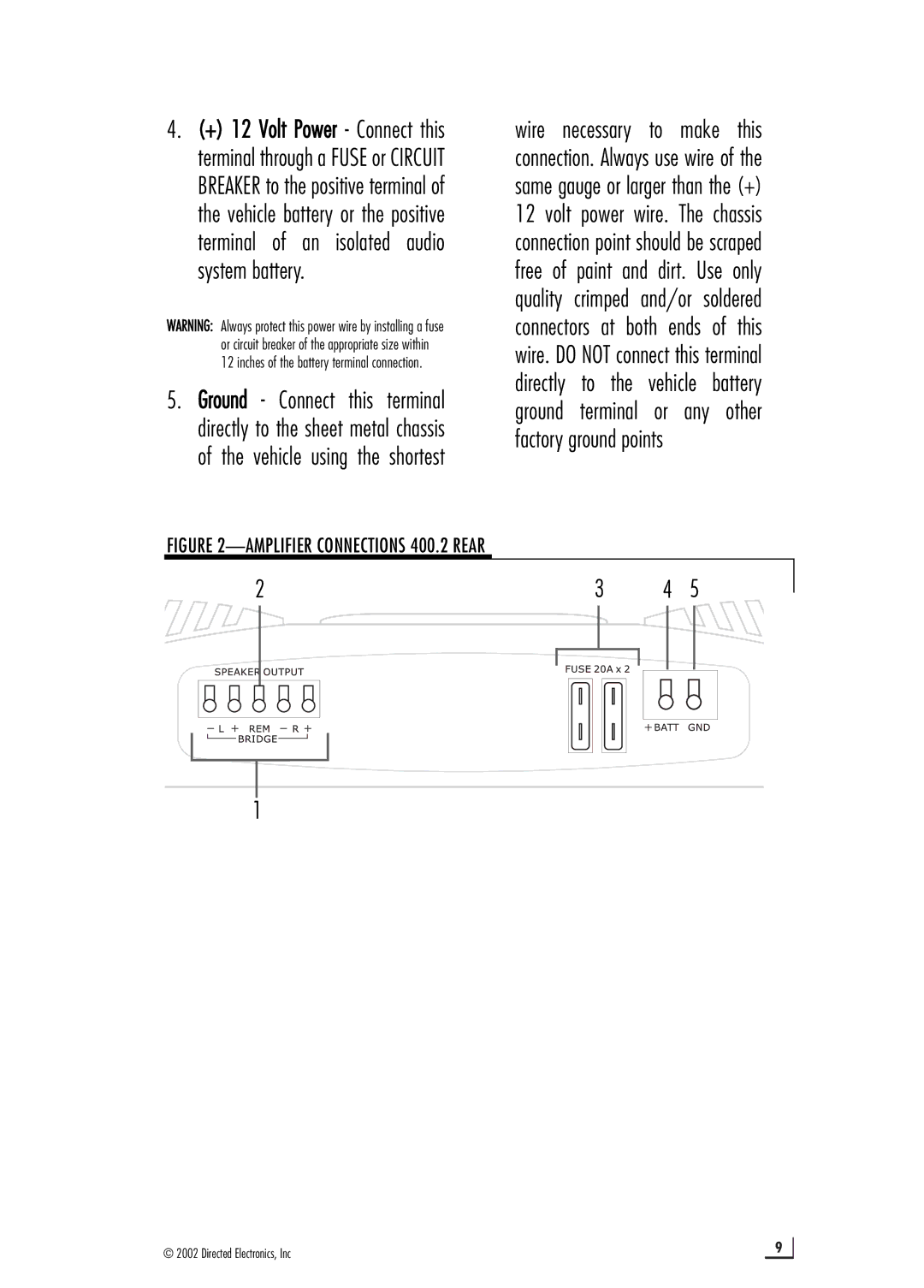 Directed Electronics manual Amplifier Connections 400.2 Rear 