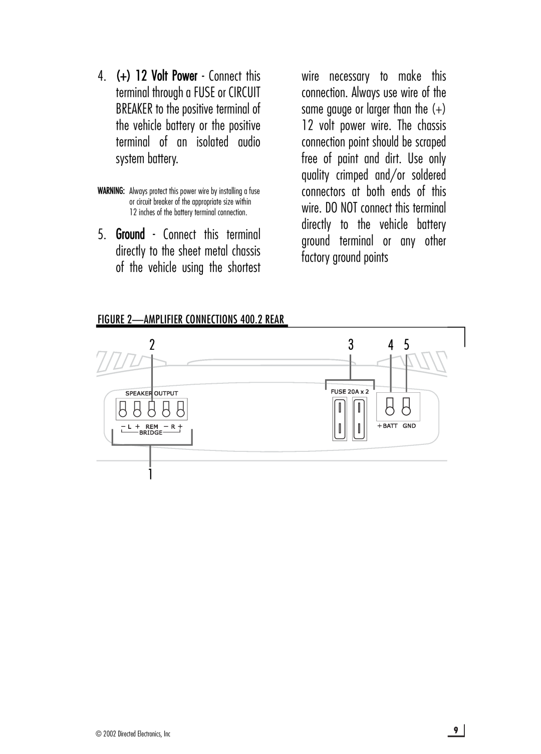 Directed Electronics manual AMPLIFIER CONNECTIONS 400.2 REAR 