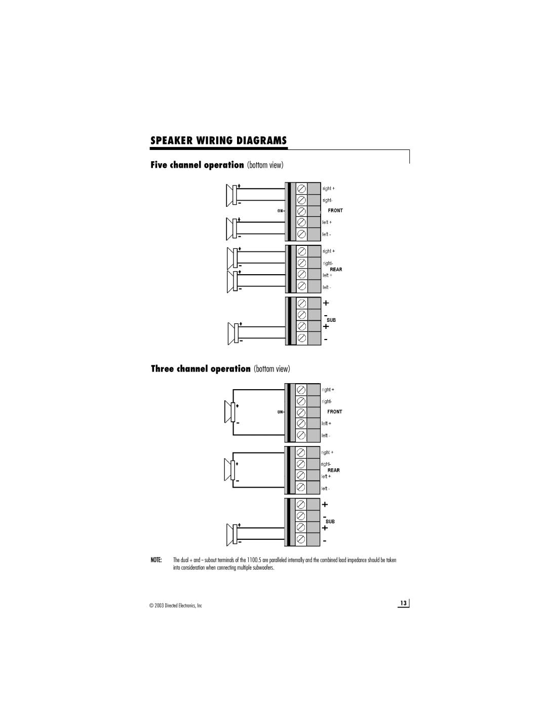 Directed Electronics 450.5 manual Speaker Wiring Diagrams 