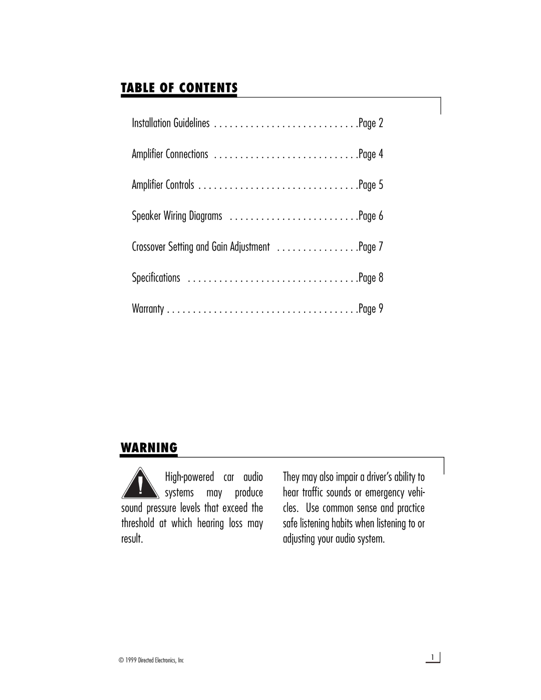 Directed Electronics 500 owner manual Table of Contents 