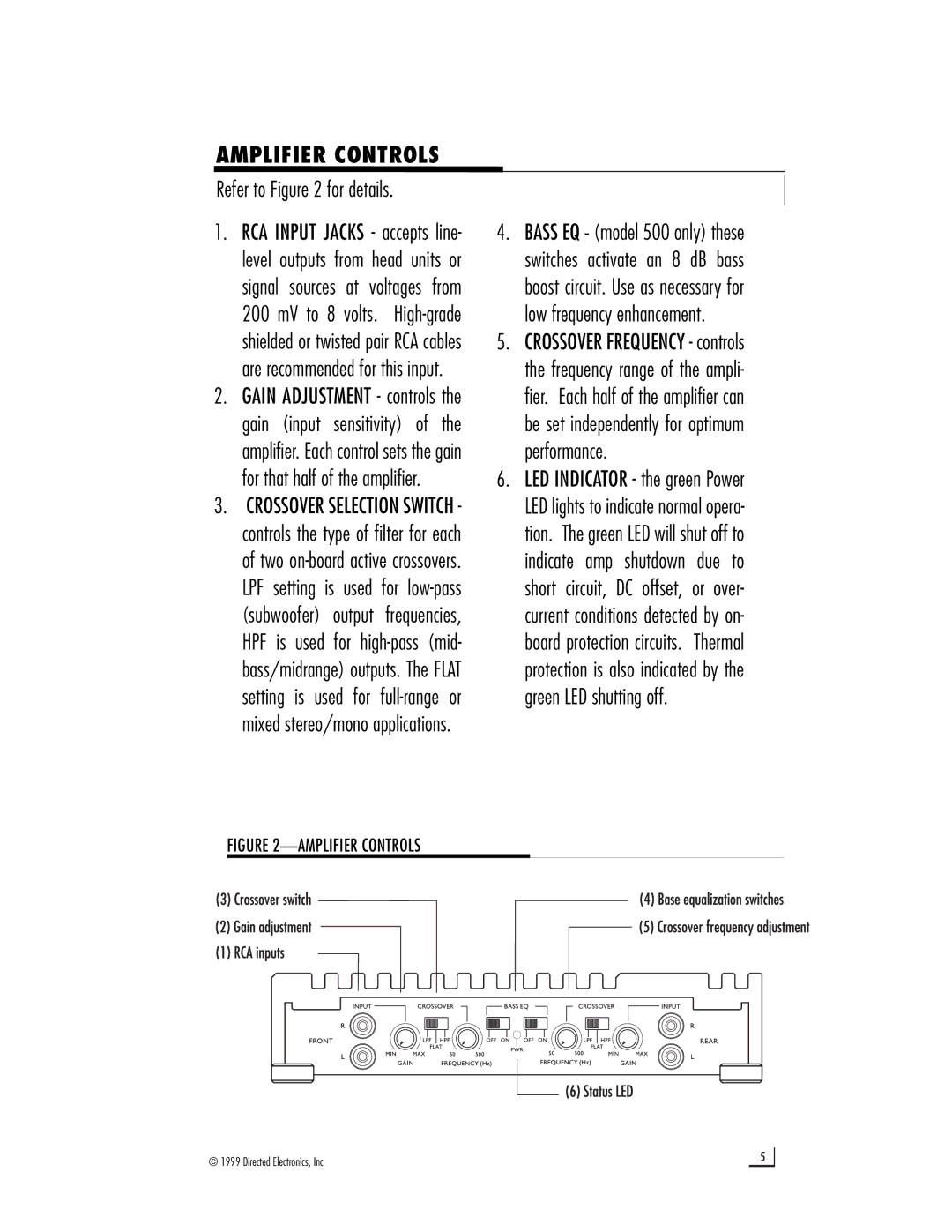 Directed Electronics 500 Amplifier Controls, Performance, For that half of the amplifier, Green LED shutting off 