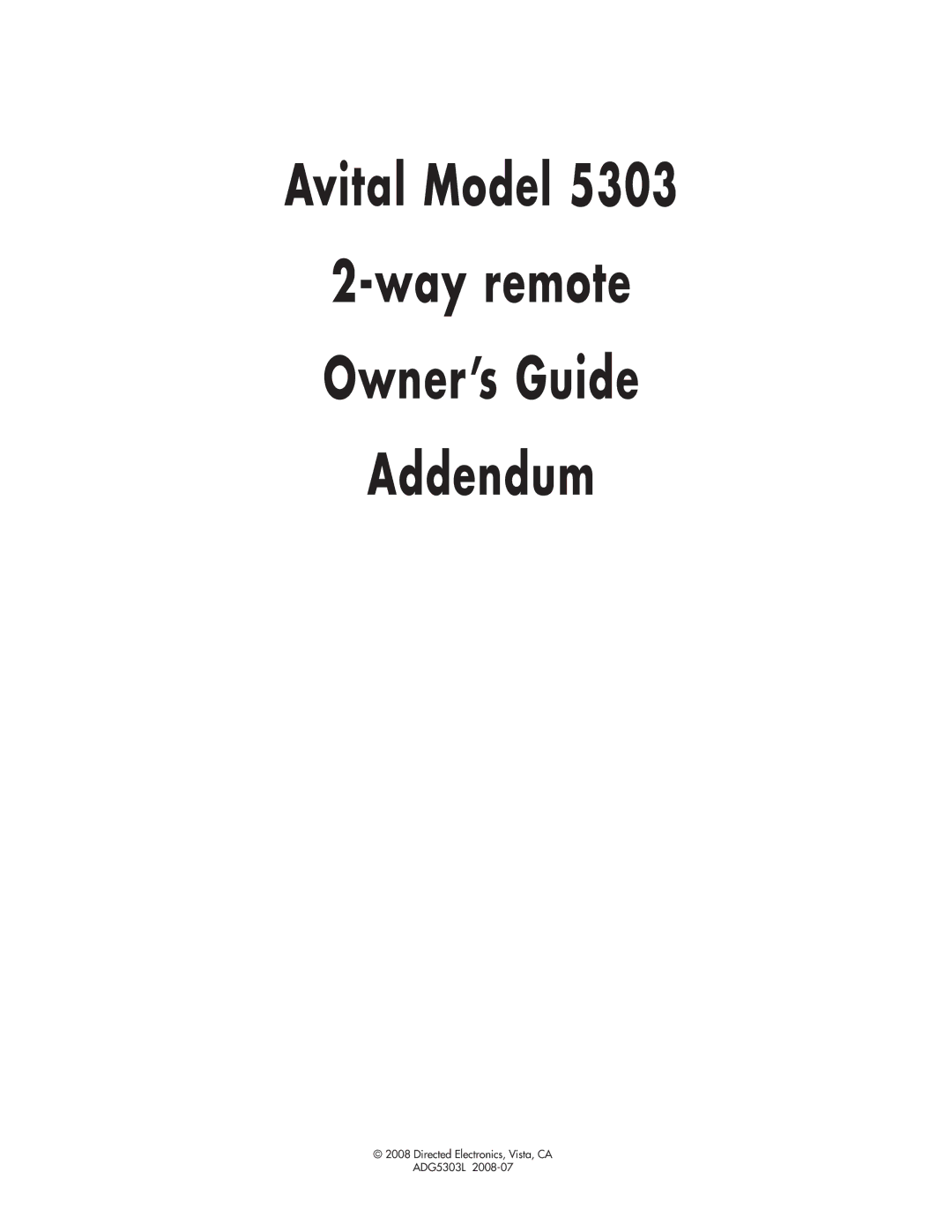 Directed Electronics 5303 manual Avital Model 