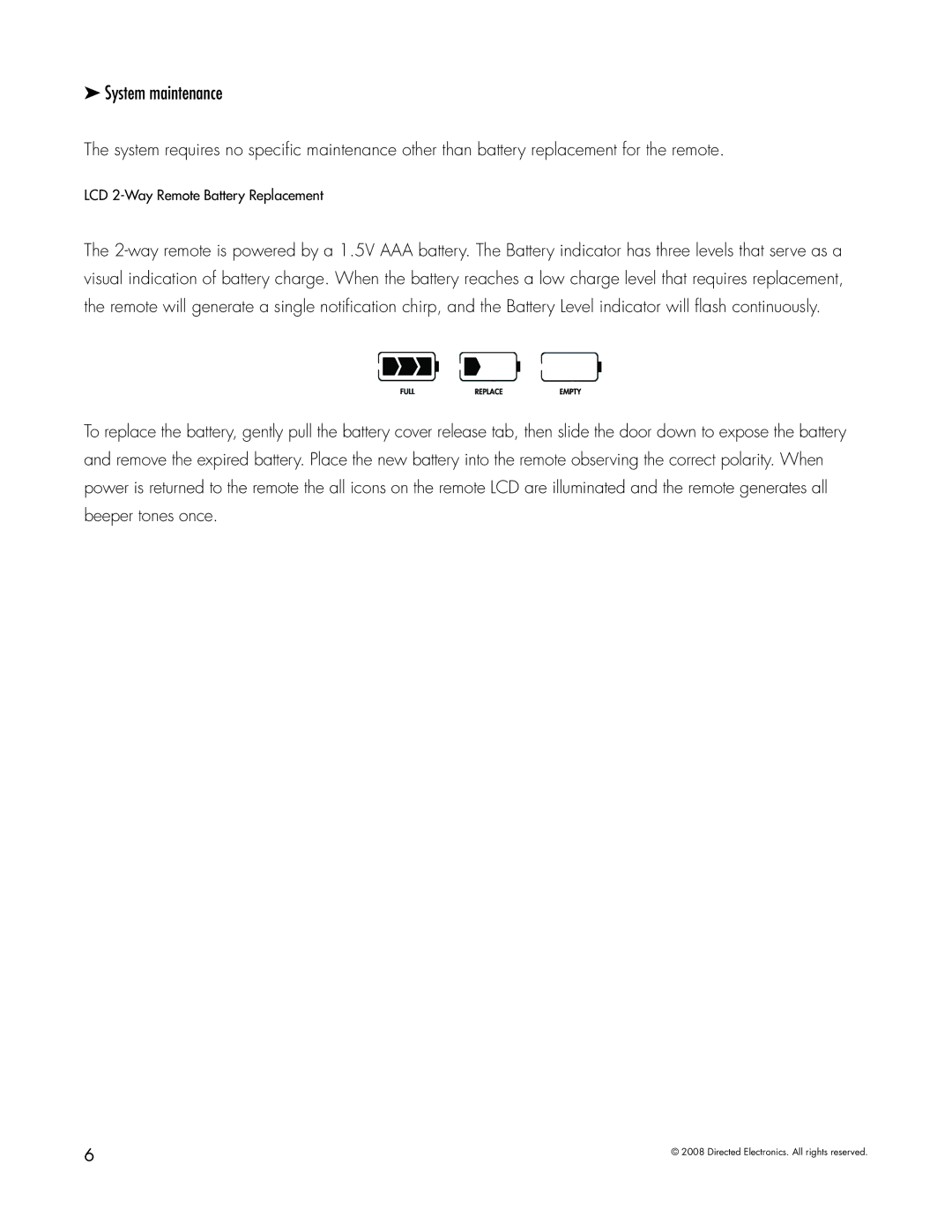 Directed Electronics 5303 manual System maintenance 