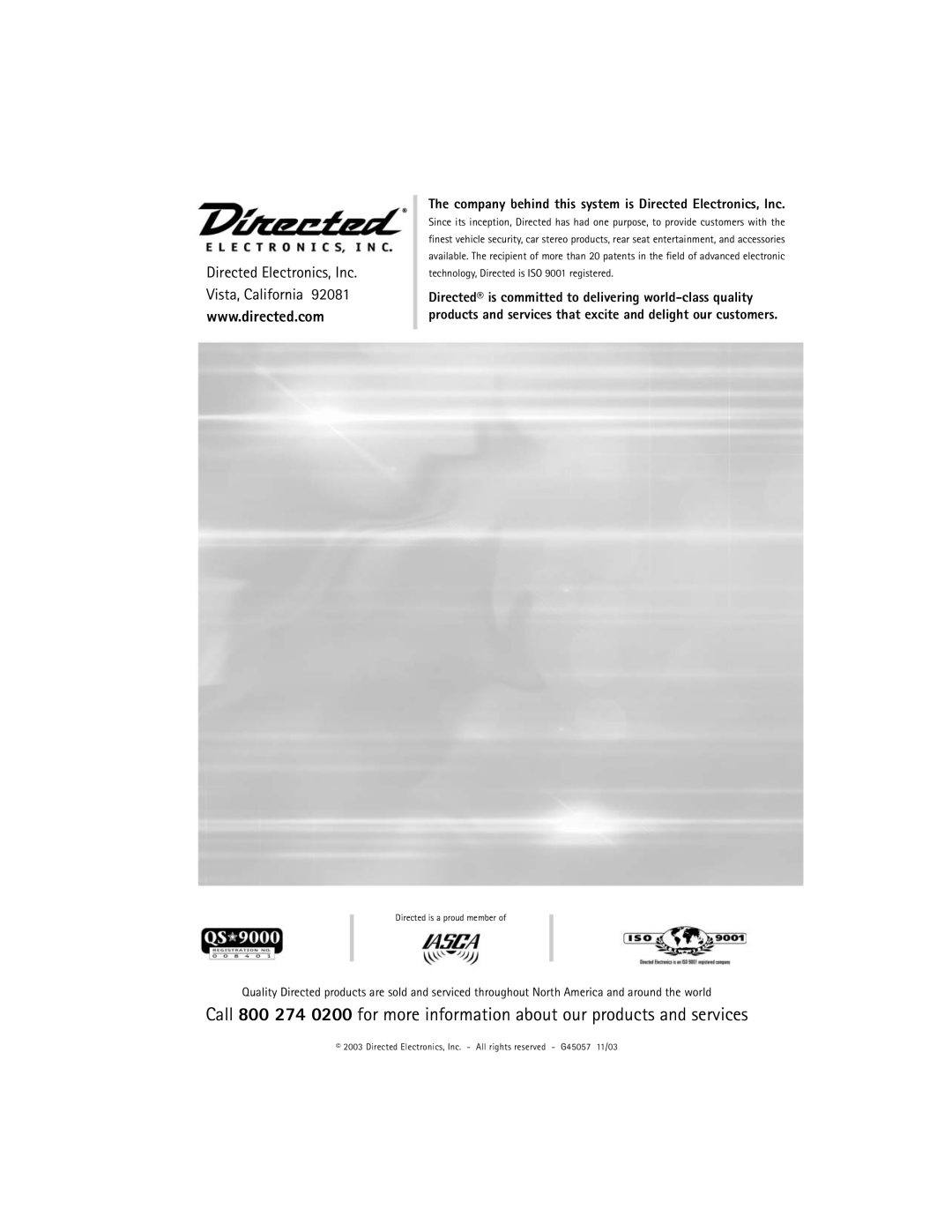 Directed Electronics 600/5 manual Directed Electronics, Inc Vista, California 
