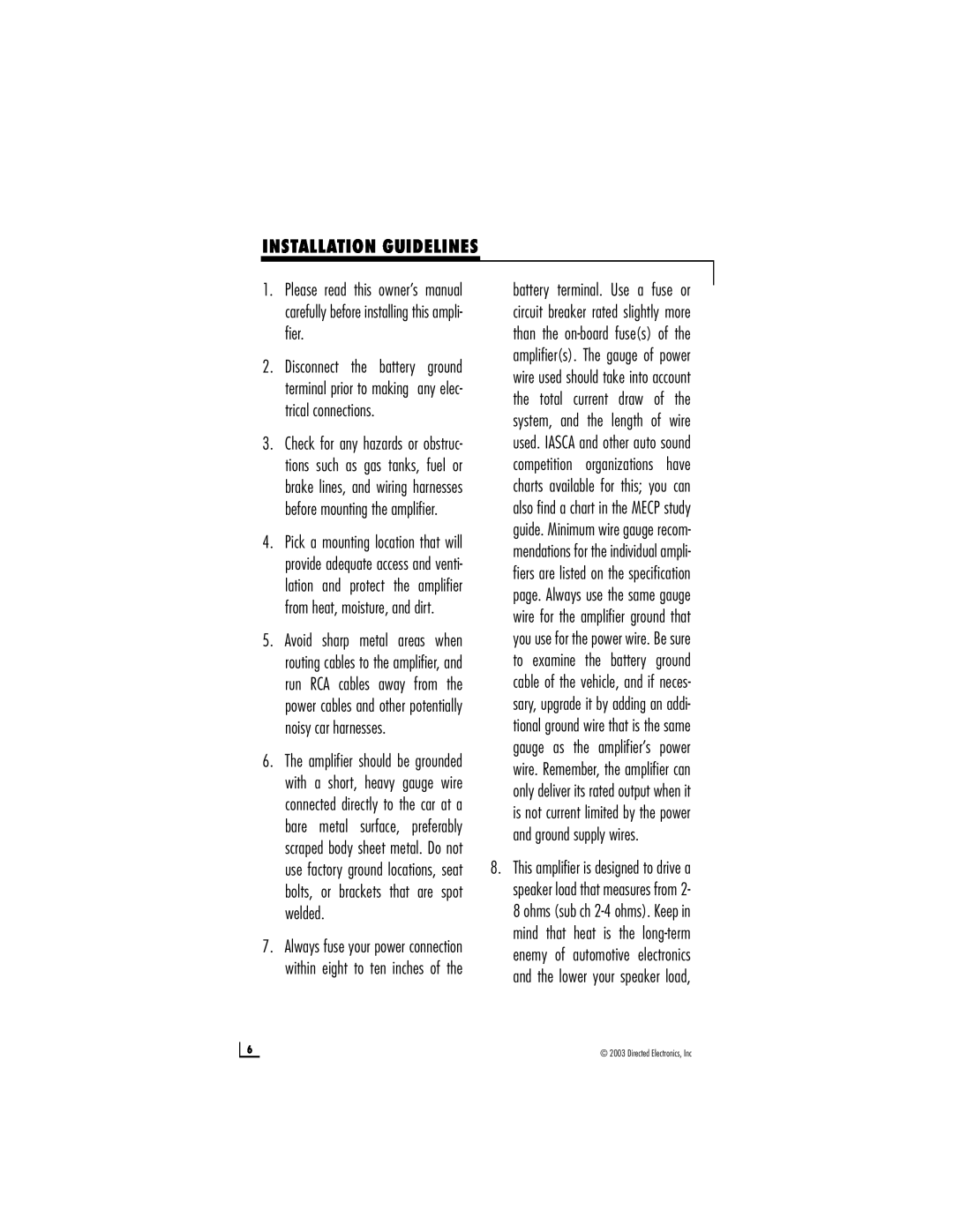 Directed Electronics 600/5 manual Installation Guidelines 