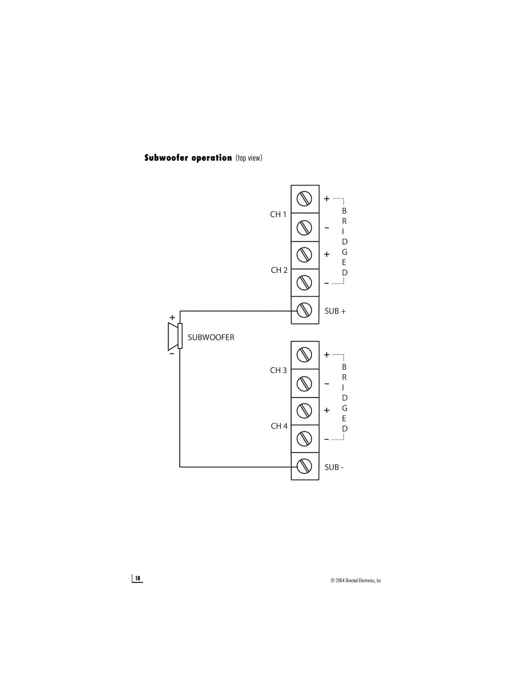 Directed Electronics A1004, D2205, A802 owner manual Subwoofer operation top view 