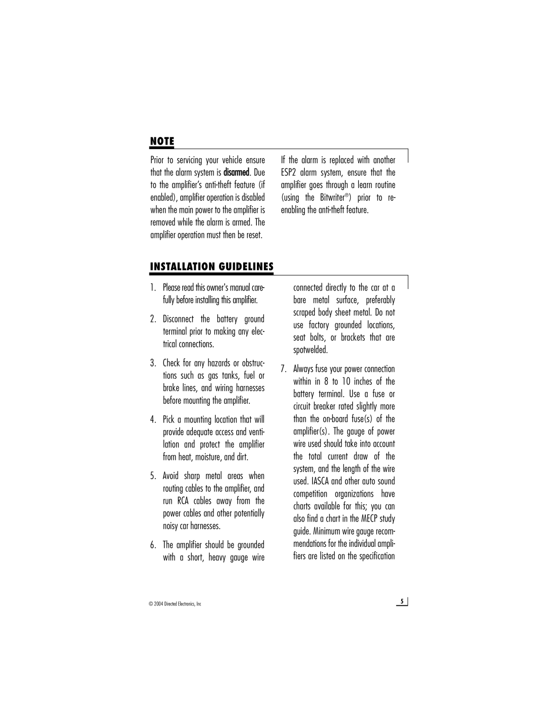 Directed Electronics A802, A1004, D2205 owner manual Installation Guidelines 