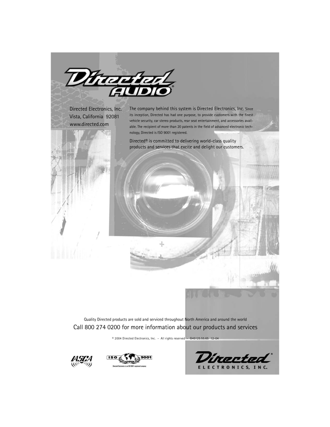Directed Electronics A802, A1004, D2205 owner manual Directed Electronics, Inc Vista, California 