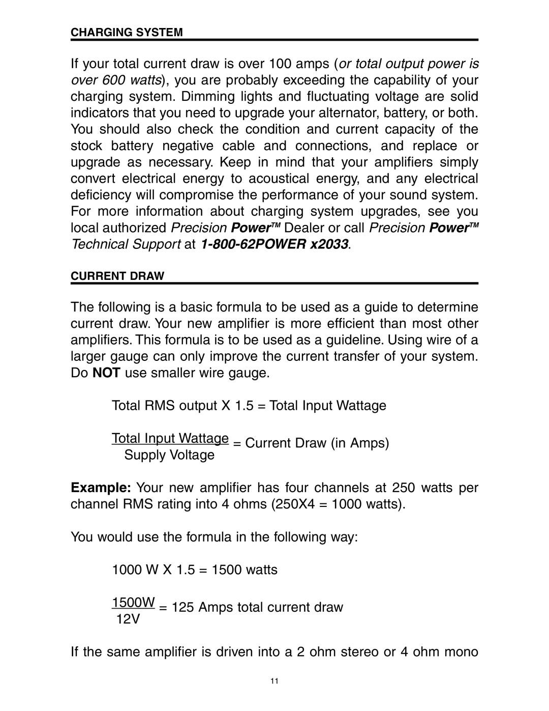 Directed Electronics A1200/4, A600/4 manual Charging System, Current Draw 