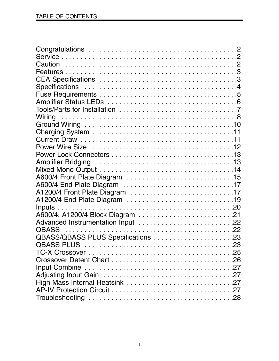 Directed Electronics A1200/4, A600/4 manual Table of Contents 