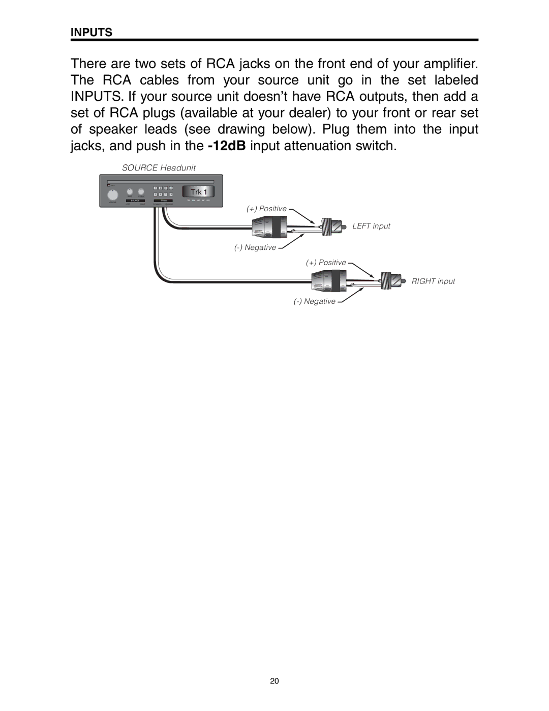 Directed Electronics A600/4, A1200/4 manual Inputs, Source Headunit 