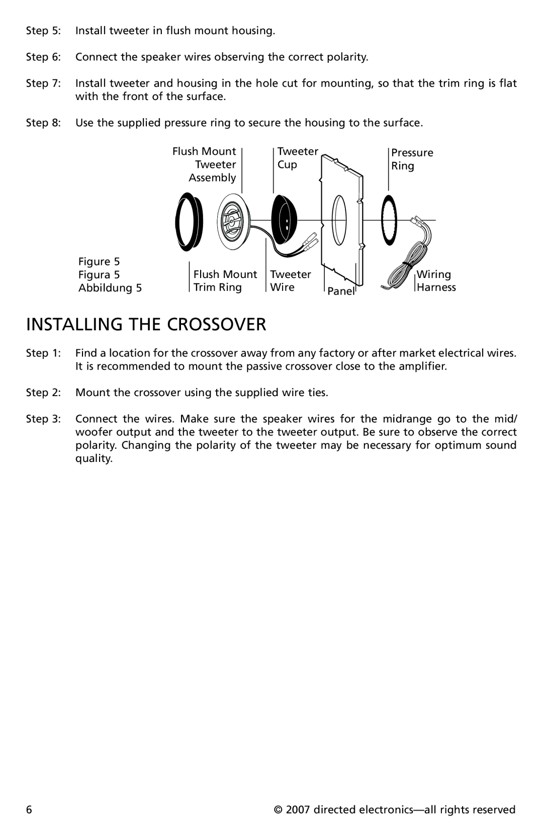 Directed Electronics CO552, CO652 owner manual Installing the Crossover, Figura Abbildung Flush Mount 