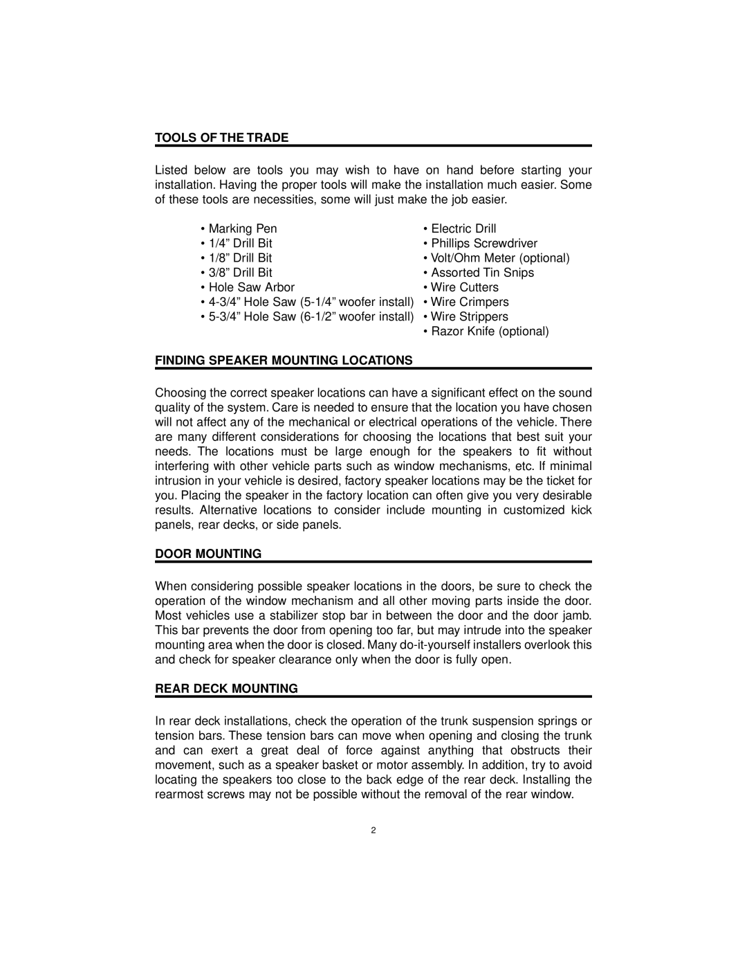 Directed Electronics Coaxial Speakers manual Tools of the Trade, Finding Speaker Mounting Locations, Door Mounting 