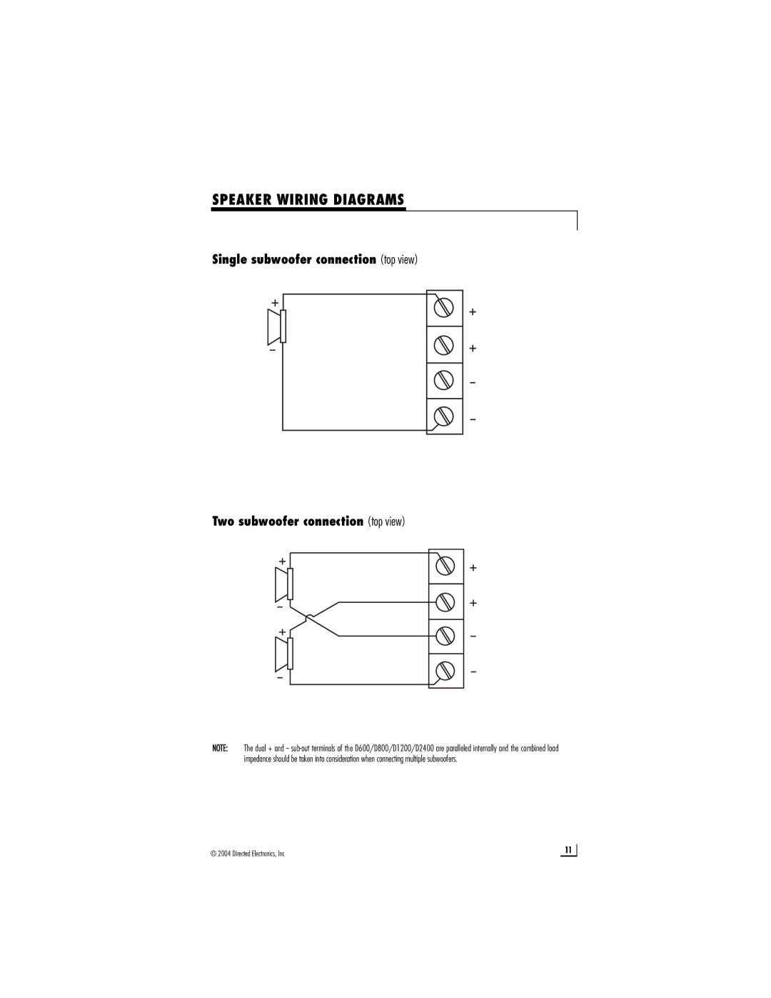 Directed Electronics D1200, D2400 owner manual Speaker Wiring Diagrams 