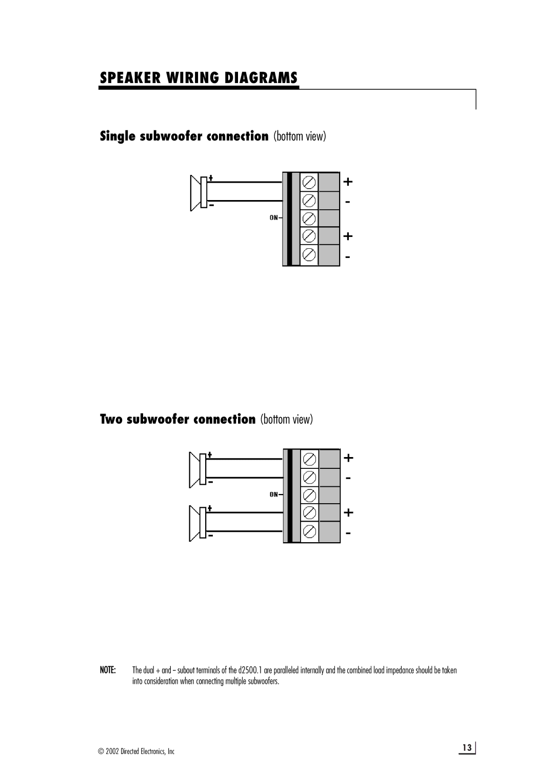 Directed Electronics d2500.1 manual Speaker Wiring Diagrams 