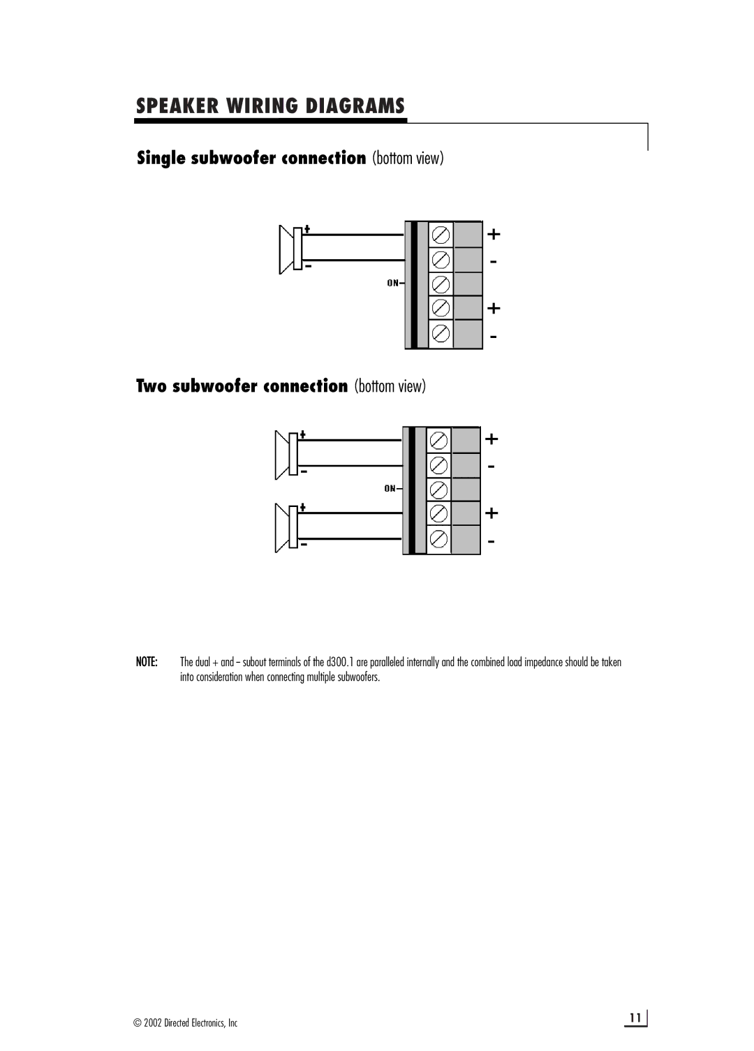 Directed Electronics d300.1 manual Speaker Wiring Diagrams 