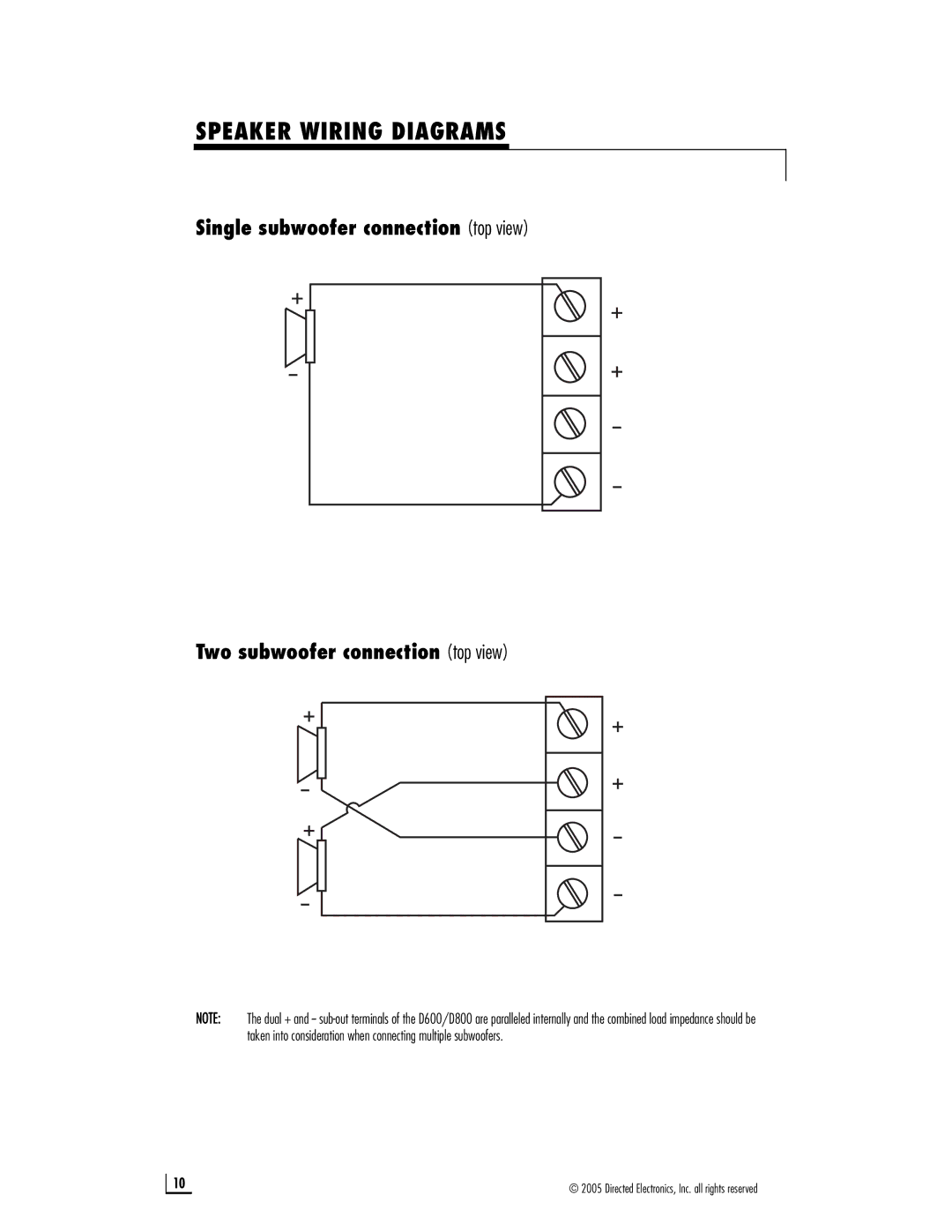 Directed Electronics D600, D800 owner manual Speaker Wiring Diagrams 