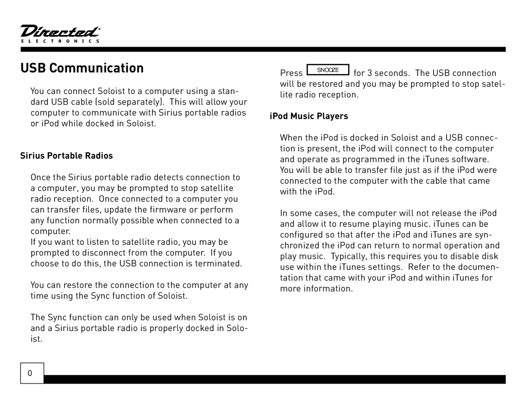 Directed Electronics Desktop Docking Station manual USB Communication, Sirius Portable Radios, IPod Music Players 