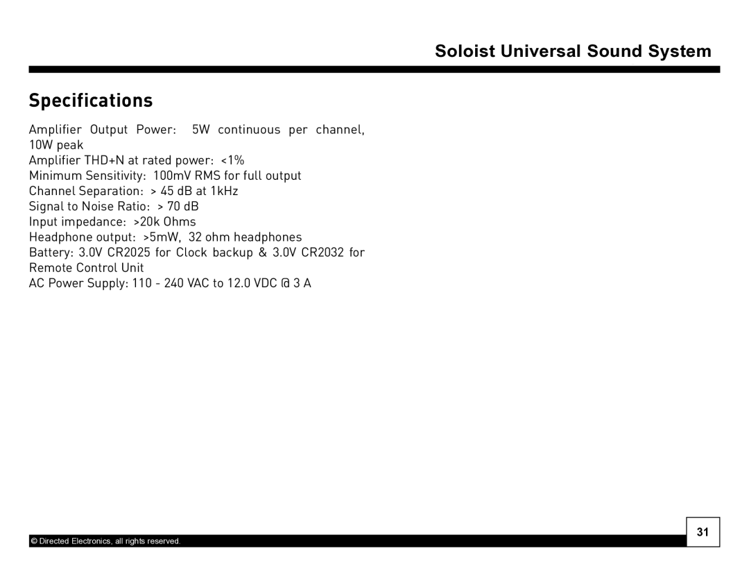 Directed Electronics Desktop Docking Station manual Specifications 