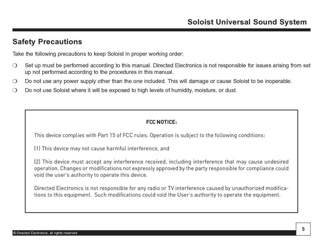 Directed Electronics Desktop Docking Station manual FCC Notice 