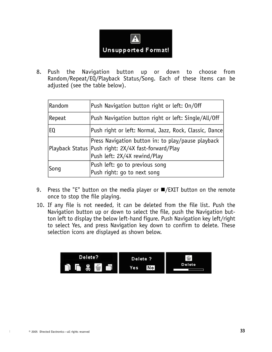 Directed Electronics DMP040, DMP740 manual Push right or left Normal, Jazz, Rock, Classic, Dance 