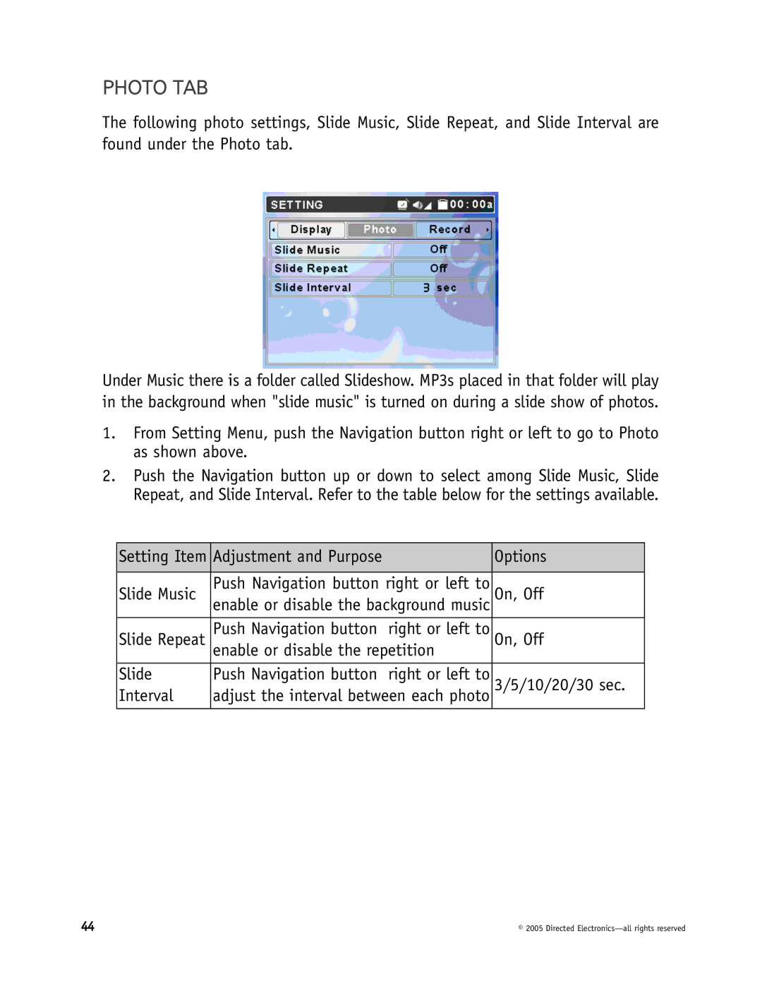 Directed Electronics DMP740, DMP040 manual Photo TAB 