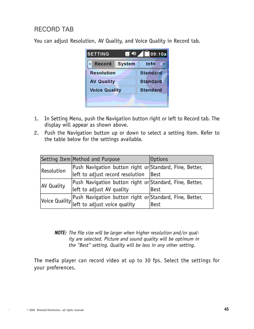 Directed Electronics DMP040, DMP740 manual Record TAB 