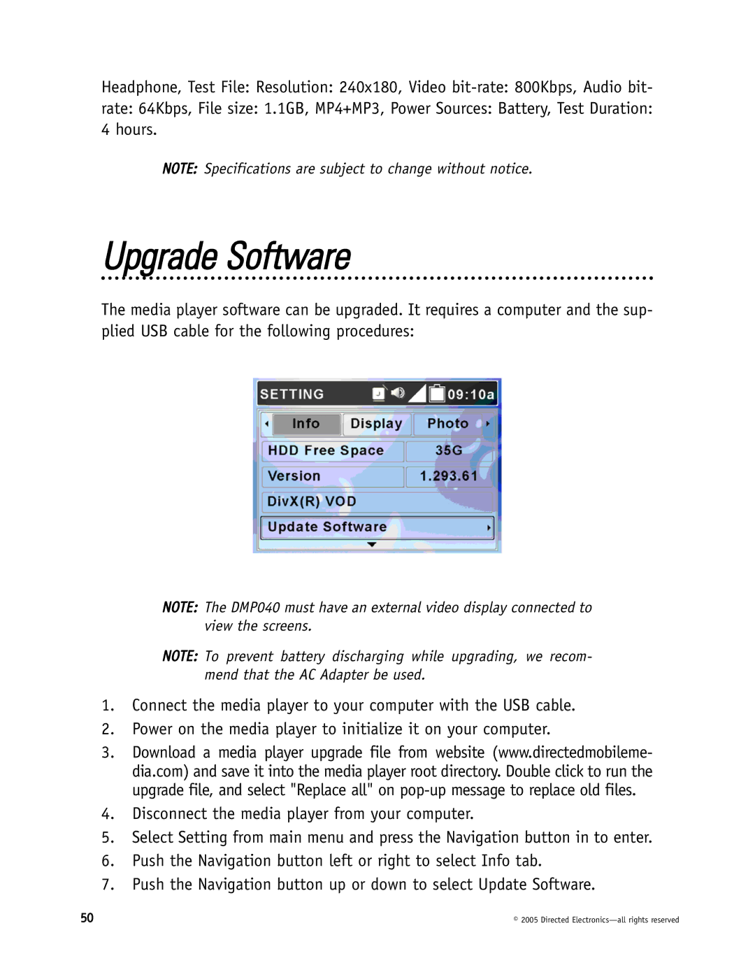 Directed Electronics DMP740, DMP040 manual Upgrade Software 