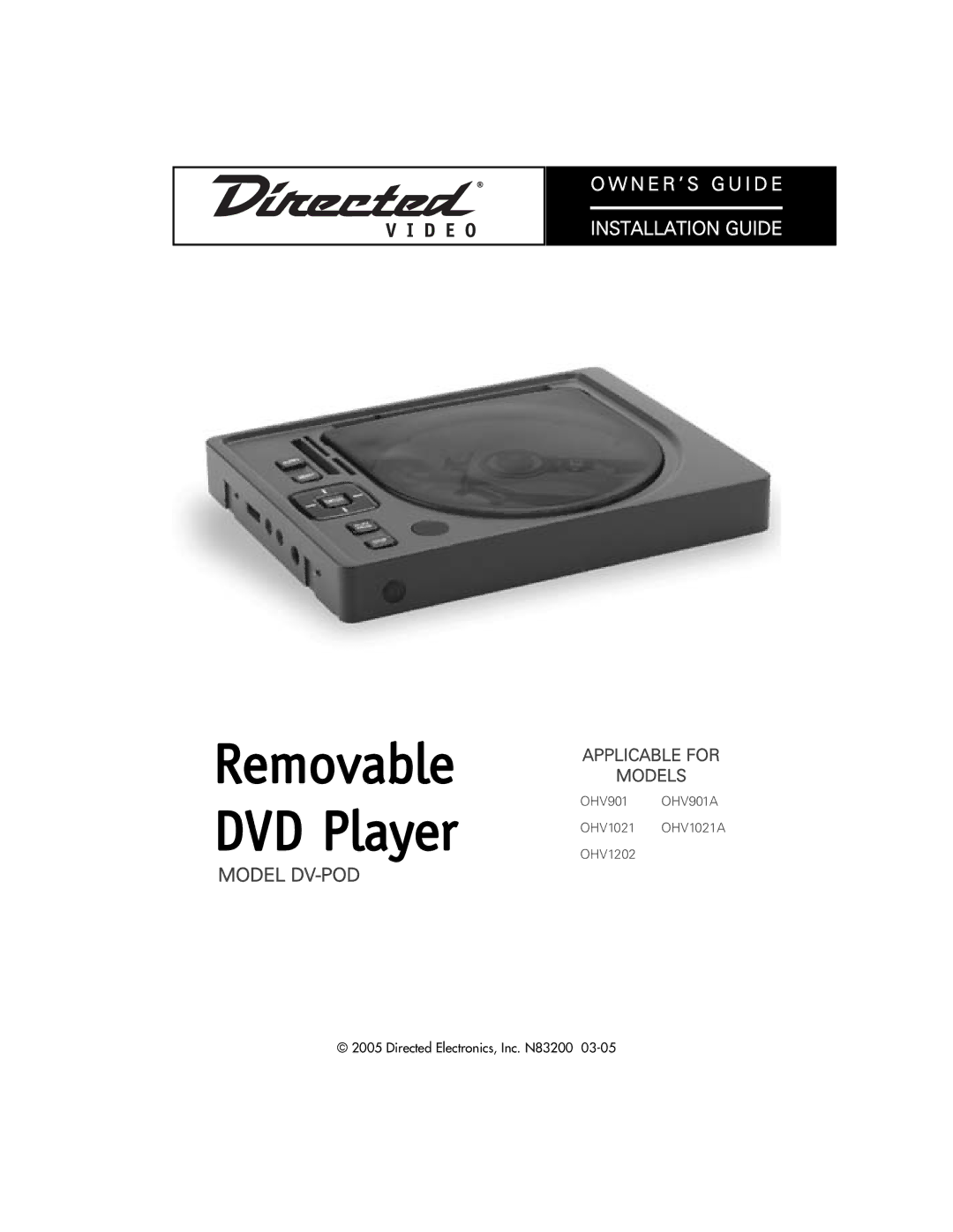 Directed Electronics manual Removable DVD Player, Model DV-POD 