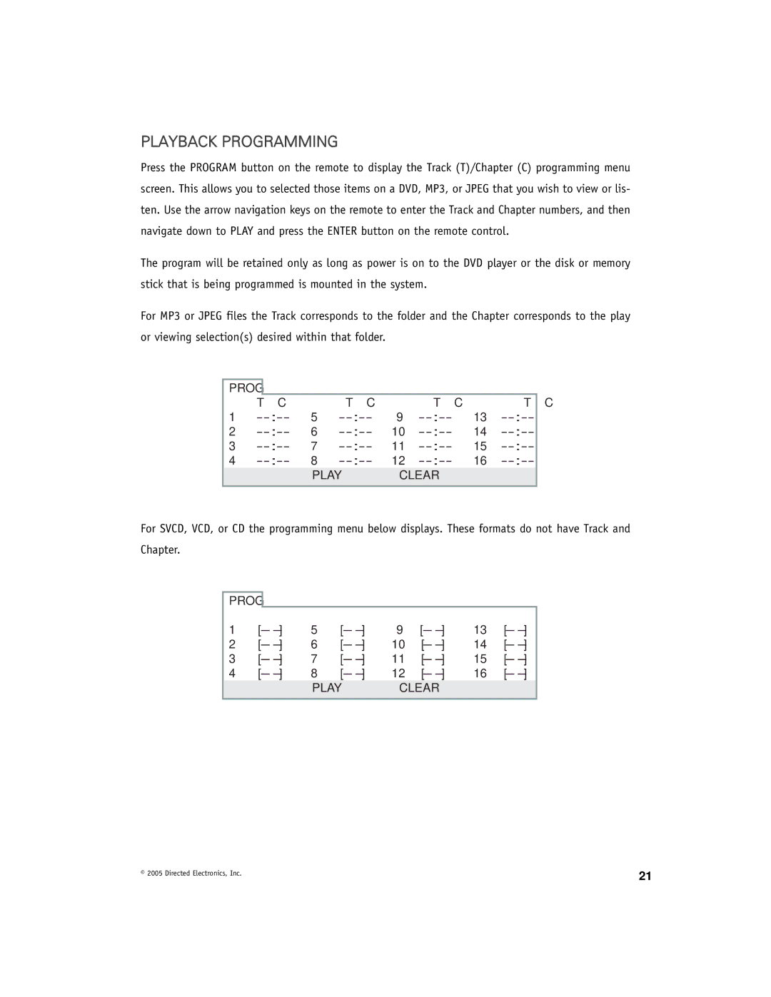 Directed Electronics DV-POD manual Playback Programming, Clear 