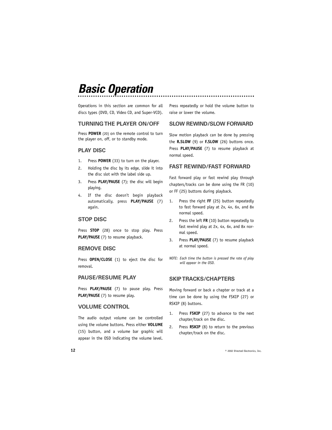 Directed Electronics DV2000 manual Basic Operation 