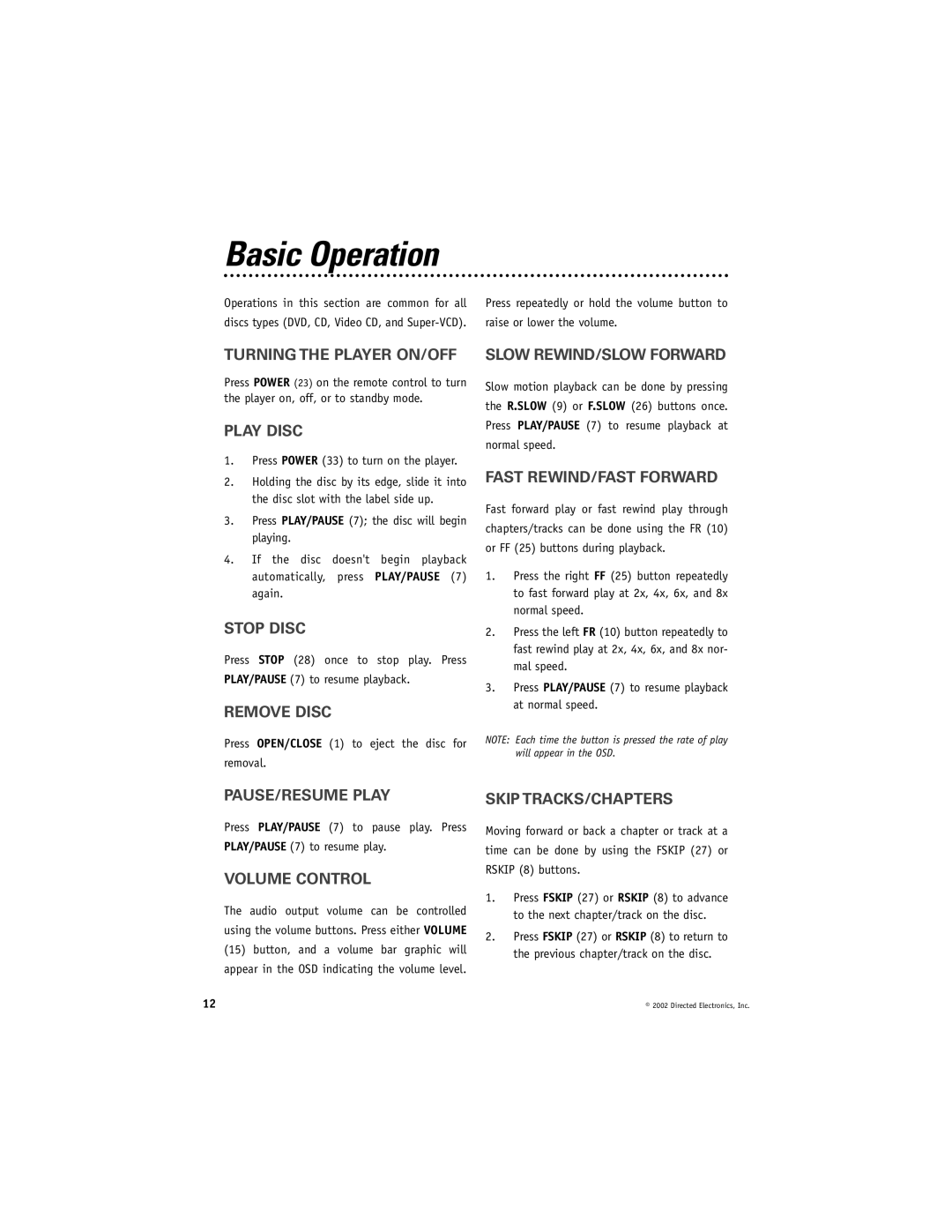 Directed Electronics DV2005 manual Basic Operation 