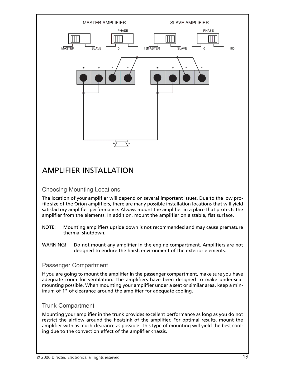 Directed Electronics HCCA-D1200 warranty Amplifier Installation, Choosing Mounting Locations, Passenger Compartment 