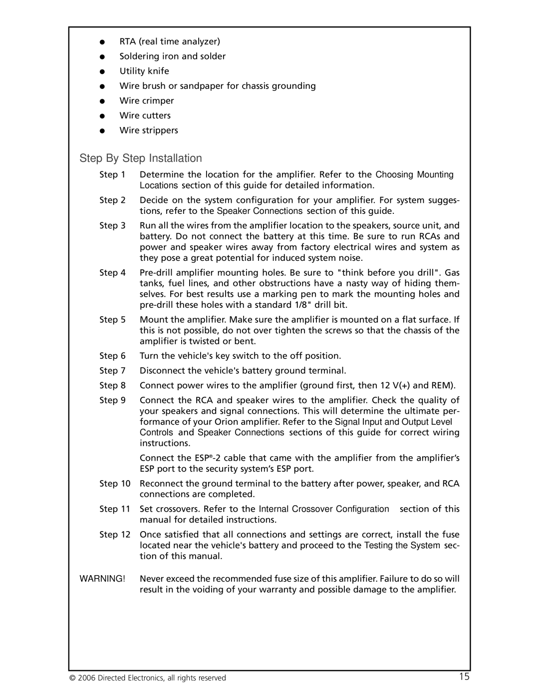 Directed Electronics HCCA-D1200 warranty Step By Step Installation 