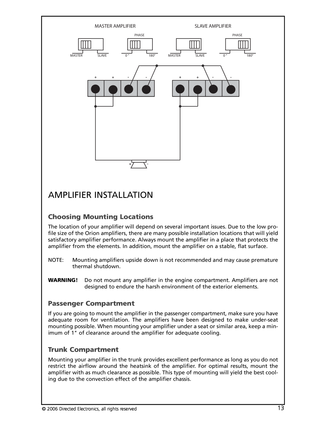 Directed Electronics HCCA-D1200 warranty Amplifier Installation, Choosing Mounting Locations, Passenger Compartment 