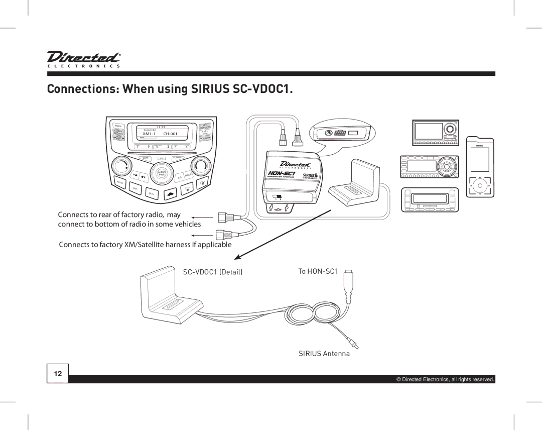 Directed Electronics HON-SC1 manual Connections When using Sirius SC-VDOC1, XM1-1 