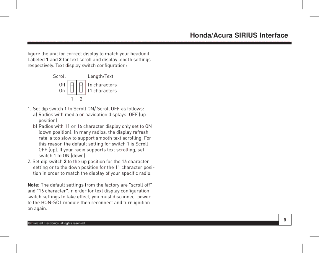 Directed Electronics HON-SC1 manual Honda/AcuraDesktop DockingSIRIUS InterfaceStation 