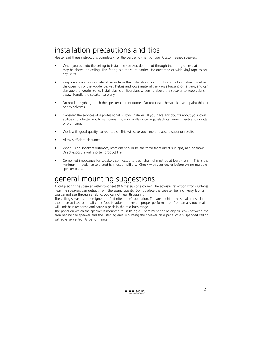 Directed Electronics HT60ic, HT80ic owner manual Installation precautions and tips, General mounting suggestions 