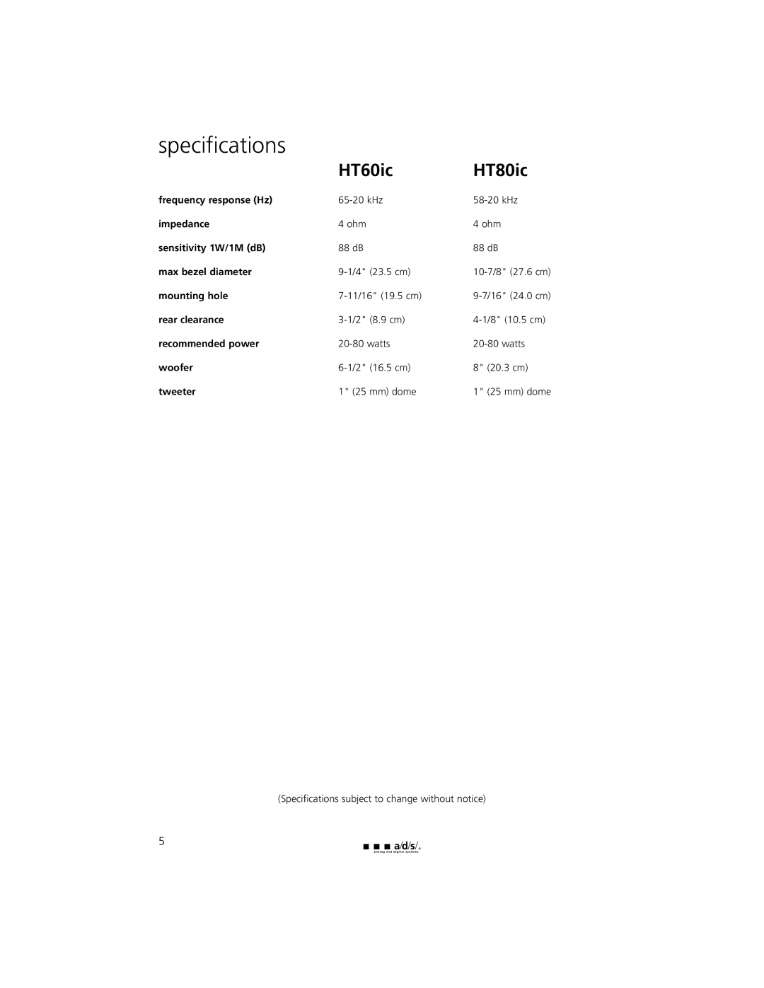 Directed Electronics owner manual Specifications, HT60ic HT80ic 